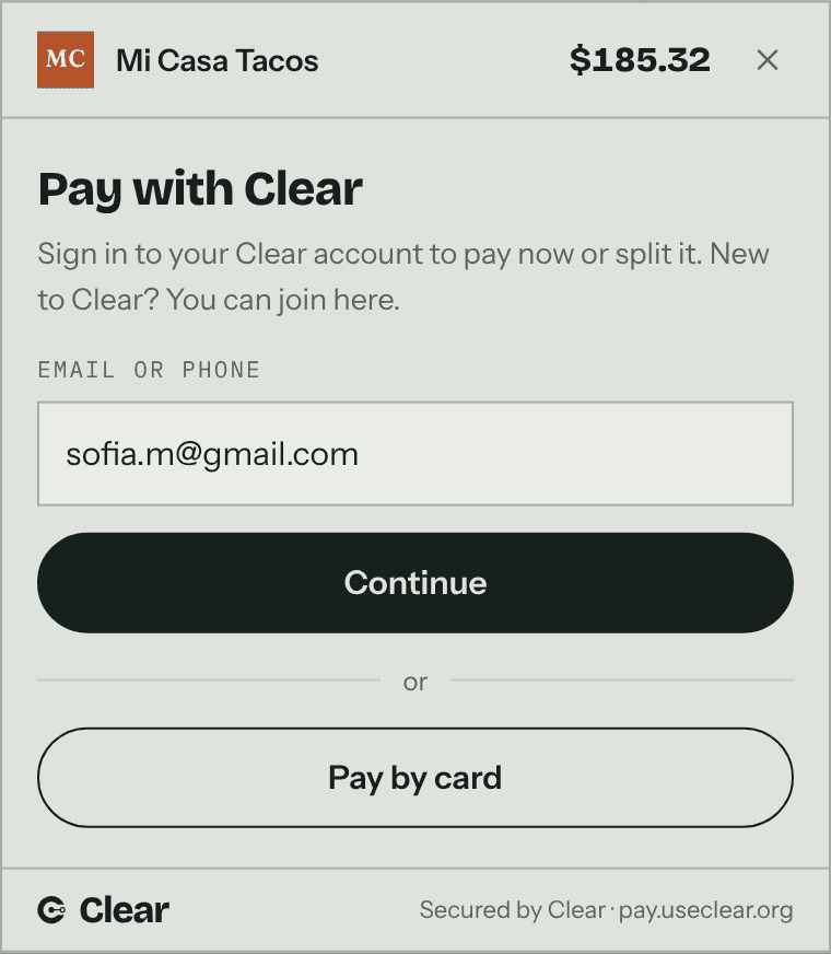 Pay with Clear on a shop’s website