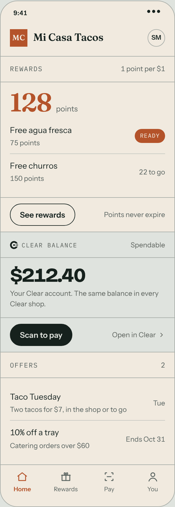Mi Casa Tacos in its rewards app